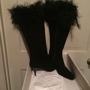 COPY - Black suede boots trimmed with Mongolian lamb fur
